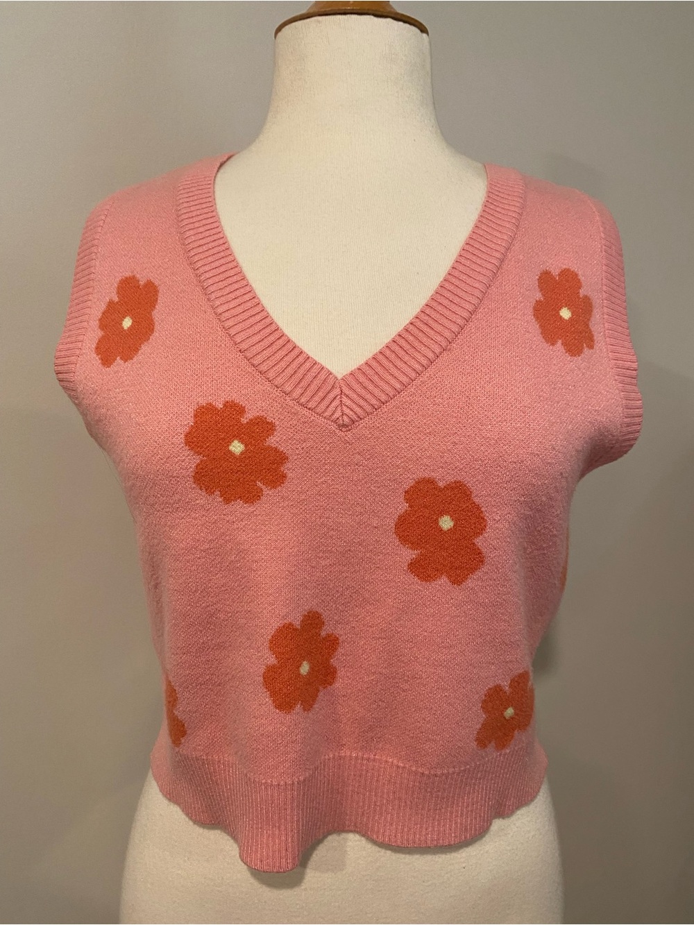 Women’s Pink Flower Power V-Neck Sweater Vest